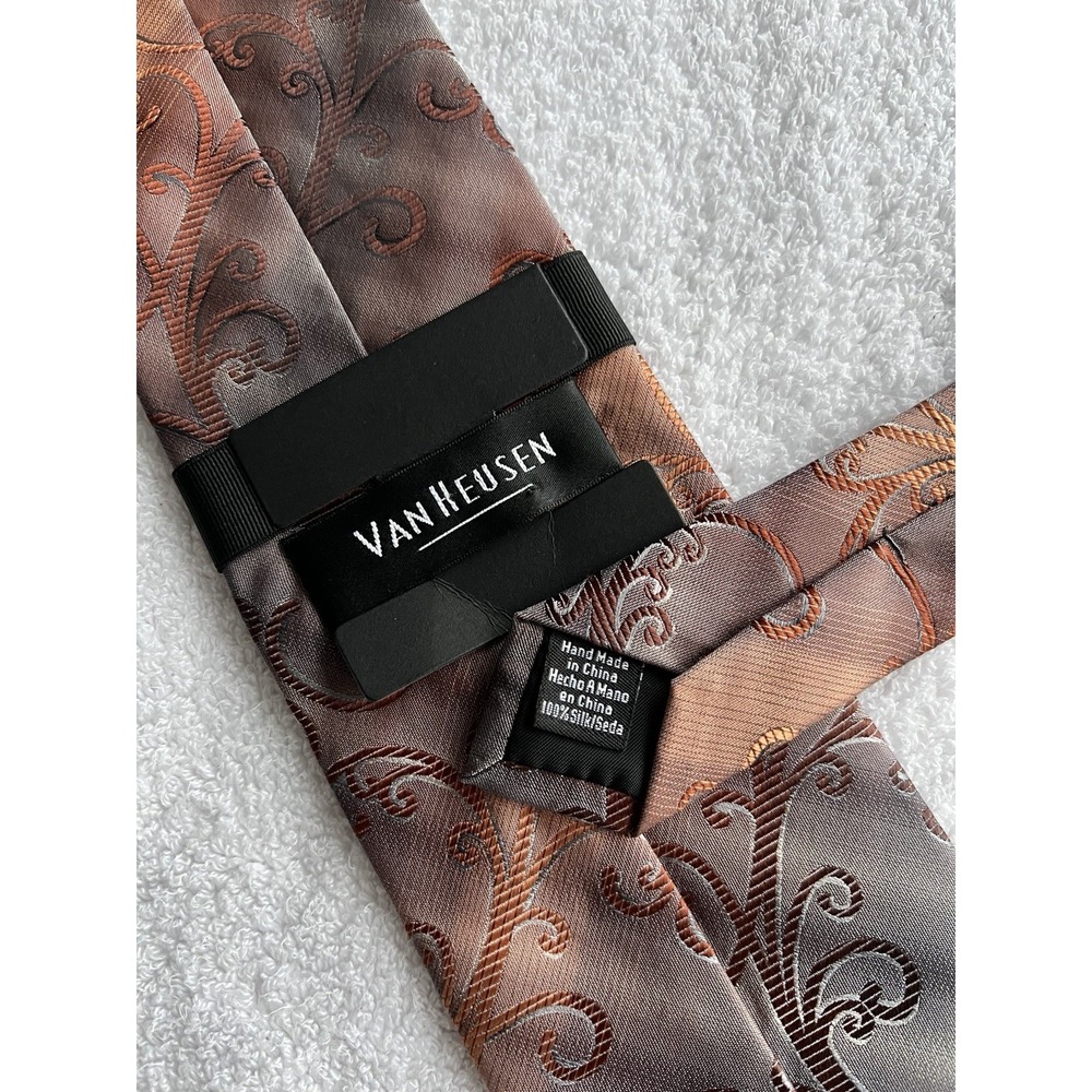 Van Heusen	Floral Paisley Burnt Orange Check Woven Hand Made Silk Tie BNWT
